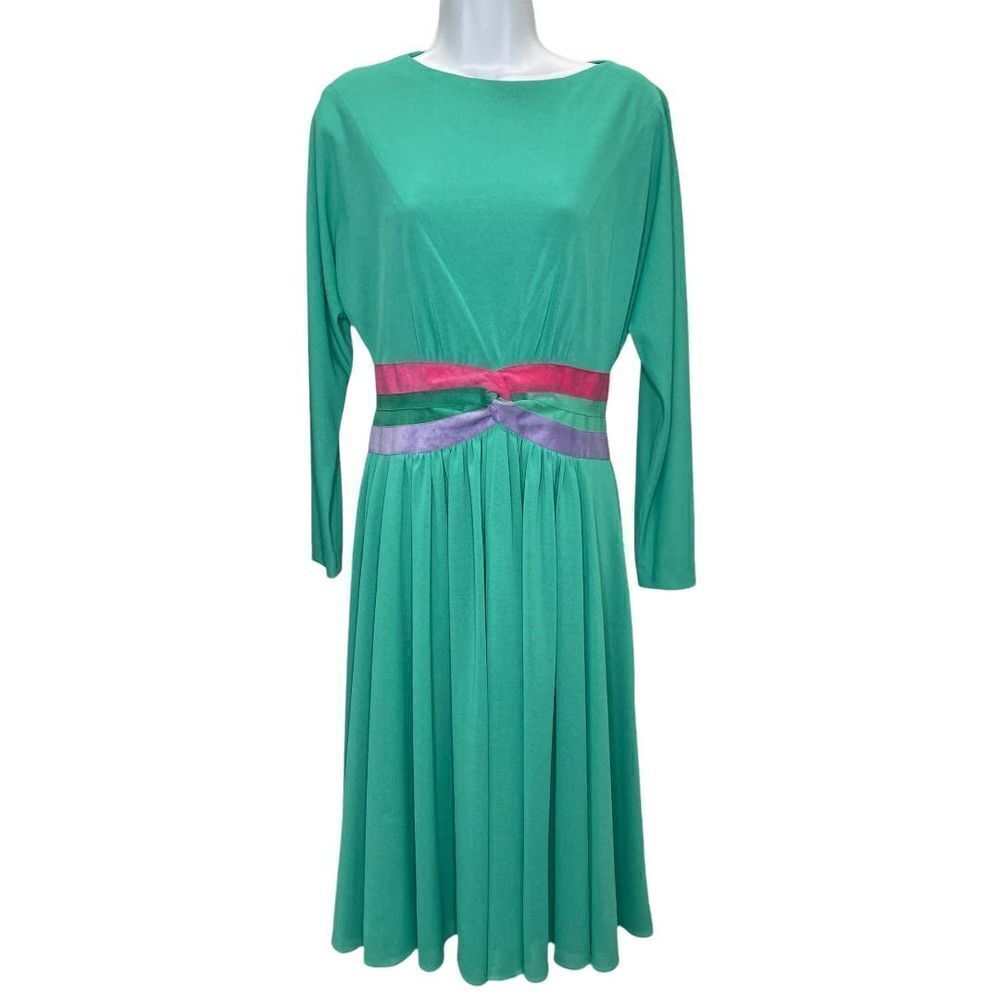 Vintage 70’s Jerry Silverman by Saulino Midi Dress Size Medium Green